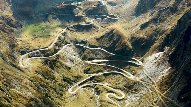 Aerial view of the famous Transfagarash highway, Romania. Mountain road