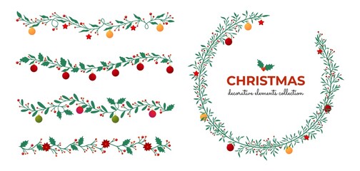 Christmas flat decorative wreath elements collection