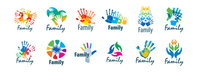 A set of vector logos with hand prints - 465090103