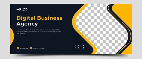 Modern business banner template design. Editable Horizontal banner with place for the photo. Usable for banner, cover, header, and web.