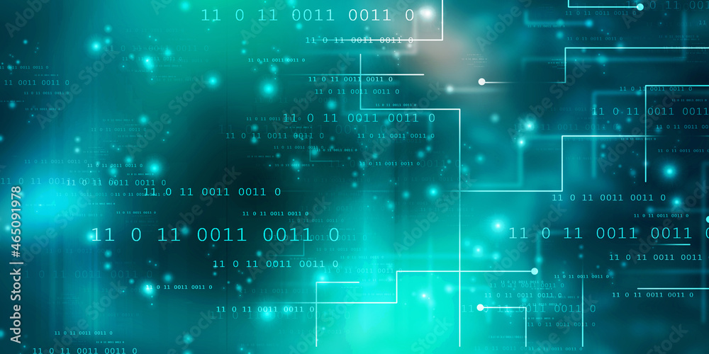 Poster 2d illustration abstract digital binary data on computer screen