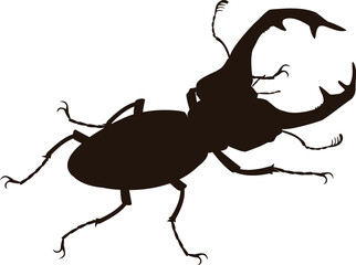 Black silhouette of male European stag beetle (Lucanus cervus) isolated on white background - obrazy, fototapety, plakaty