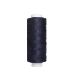 Spool of dark blue sewing thread isolated on white
