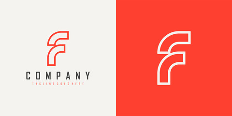 Initial Letter F Logo. Red and White Geometric Shape Line Style isolated on Double Background. Usable for Business and Branding Logos. Flat Vector Logo Design Template Element.