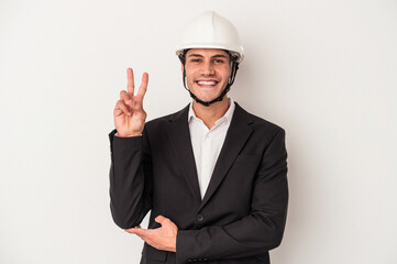 Young architect caucasian man isolated on white background showing number two with fingers.