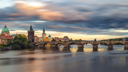 Prague city and Charles Bridge in the Old Town of Prague, Czech Republic