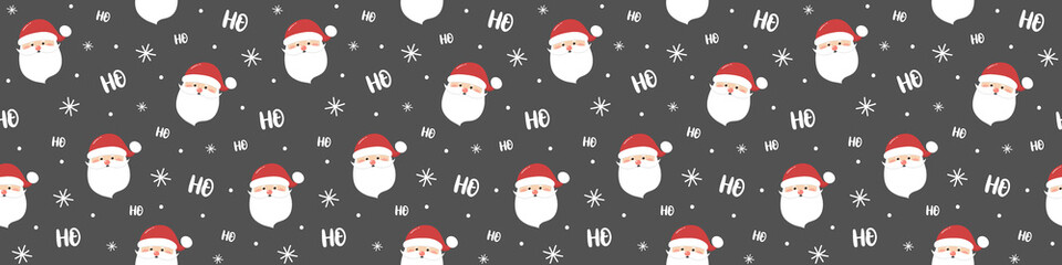 Design of a seamless pattern with funny Santa Claus. Panoramic header. Vector