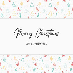 Christmas card with hand drawn trees and wishes. Vector