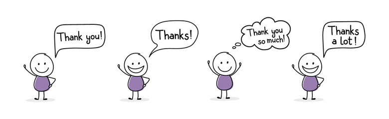 Happy stickman with text - thank you, thanks. Vector