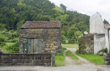 run down houses on azores island sao miguel