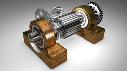 Gears and bearings 3D motor parts