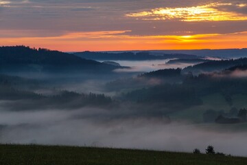 Morning panoramic sunset view from zdarske vrchy