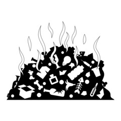 Simple vector black and white icon of stinking trash heap. A pile of organic and inorganic waste gives off an odor. Unsorted garbage