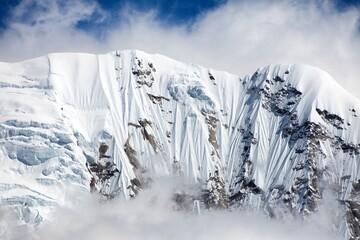 Nepal Himalayas mountains, white snowy rock face
