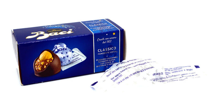 Italy &ndash; October 25, 2021: Baci Perugina Chocolate packet made in Italy by Perugina