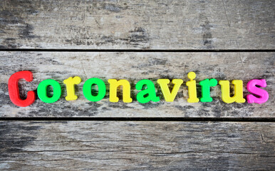 Fototapeta premium Coronavirus word on desk