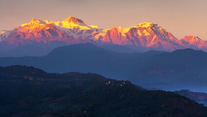 Evening, sunset view of mount Annapurna range