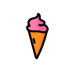 Hand drawn doodle colored pink ice cream.