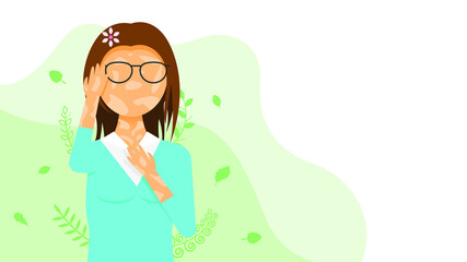 Flat Girl Woman Character With Spots And Glasses Vitiligo Depigmentation Disease Vector Design Style Concept People Are Equal