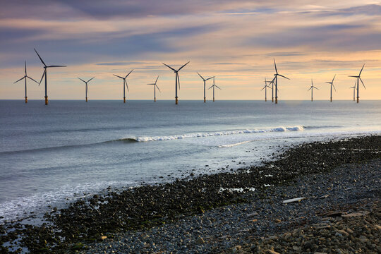 Large Wind Farm off the coast of Redcar, North Yorkshire, England, UK.