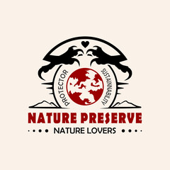 nature reserve logo, nature lover logo in vintage style. illustration of a bird's claws flanking the earth, the power of protecting nature. vector logo template