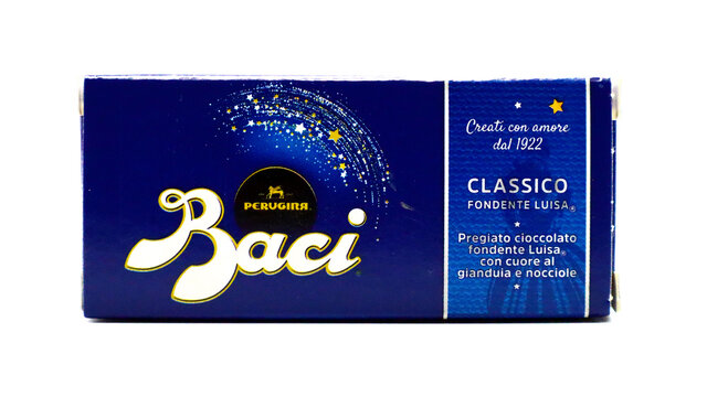 Italy &ndash; October 25, 2021: Baci Perugina Chocolate packet made in Italy by Perugina