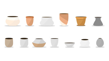 Set beautiful of different types of plant pots, isolated on white background,  Flat cartoon flat style. illustration Vector EPS 10