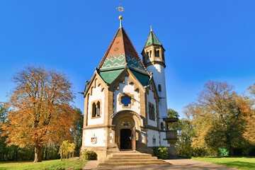 Fototapeta premium Malsch, Germany - October 2021: Pilgrimage chapel 'Wallfahrtskapelle Letzenberg', also called chapel 'Seven Sorrows of Mary