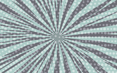 Pop art radial colorful comics book magazine cover. Striped grey and blue digital background. Cartoon funny retro pattern strip mock up. Vector halftone illustration. Starburst shape