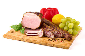 Cold cuts, delicious antipasto meat, isolated on white background.