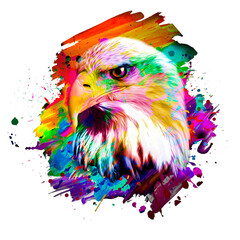 eagle head with eyeglasses and creative abstract elements isolated on white background, close view 