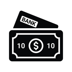 Cash, currency, credit icon. Black vector graphics.
