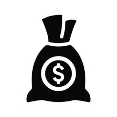 Money bags, cash, fund icon. Black vector graphics.