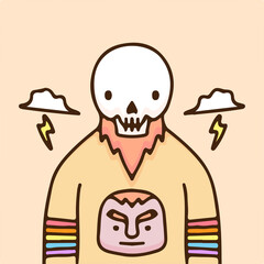 Bearded skull wearing human face t shirt illustration. Vector graphics for t-shirt prints and other uses.