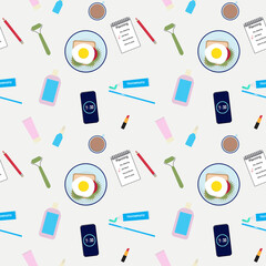 Seamless pattern of morning routine for design
