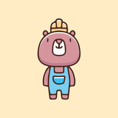 Cute bear with worker helmet illustration. Vector graphics for t-shirt prints and other uses.