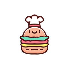 Cute burger character with chef hat illustration. Vector graphics for t-shirt prints and other uses.