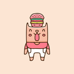 Happy cat with burger on head illustration. Vector graphics for t-shirt prints and other uses.