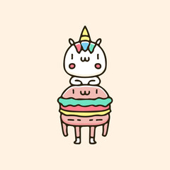 Little unicorn and burger character illustration. Vector graphics for t-shirt prints and other uses.