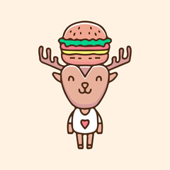 Baby deer with burger hat illustration. Vector graphics for t-shirt prints and other uses.