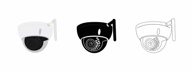 CCTV Camera set white isolated for video surveillance background. Smart home concept. Vector illustration.