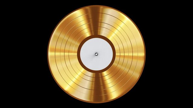 Realistic seamless looping 3D animation of the music industry leadership symbol gold record rendered in UHD with alpha matte