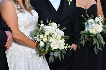 Bride and Groom with Wedding Flower Bouquet