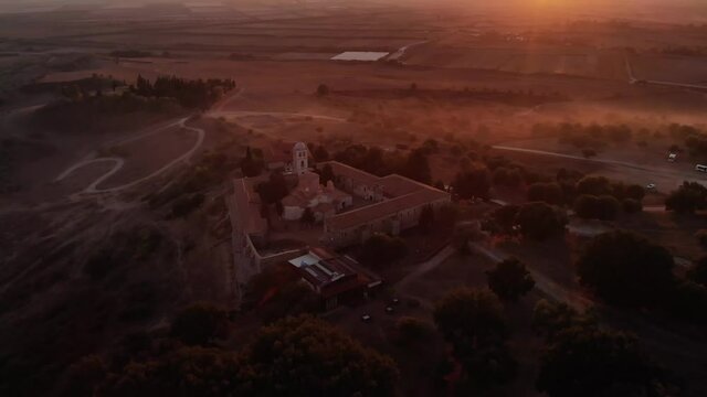 Apollonia Archaeological Park, Fier Prefecture, Albania - december tourists near Monument of Agonothetes in Apollonia Drone 4k