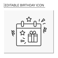 Calendar line icon. Birthday date on schedule. Party planning. Gift box. Birthday concept. Isolated vector illustration. Editable stroke