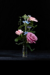bouquet of pink and blue flowers
