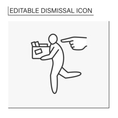 Job loss line icon. Dismiss due to scandal. Boss fires from work. Employee has box with personal things. Dismissal concept. Isolated vector illustration. Editable stroke