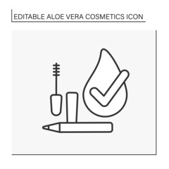 Fototapeta premium Organic cosmetic line icon. Natural mascara and brow pencil. Eco-friendly. Aloe vera cosmetics concept. Isolated vector illustration. Editable stroke