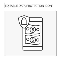 Digital banking line icon. Protect banking personal data on smartphone. Secure financial transaction from cyber attacks, hackers.Data protection concept. Isolated vector illustration. Editable stroke