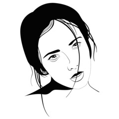 Beautiful model girl with short hair. Portrait of pretty girl posing for fashion, cosmetics and makeup photo shoot in vector illustration (hand-drawing).